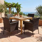 Gymax Ensemble de salle à manger extérieur 5 pièces avec table en bois d'acacia Chaises rembourrées Trou de parasol de 1,9 po pour jardin