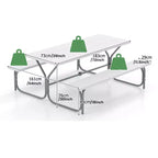 Gymax Table et bancs de pique-nique d'extérieur 1,8 m avec plateau en PEHD aspect bois, trou de parasol intégré et 2 bancs pour dîner et rassemblements Noir/Gris/Blanc