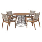 Ensemble de salle à manger d'extérieur 5 pièces avec table ronde en bois d'acacia et 4 fauteuils tressés, mobilier de jardin moderne pour terrasse, patio - Panipeachy