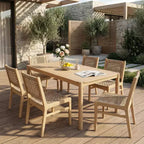 Christopher Knight Home Oksana - Ensemble de salle à manger d'extérieur 7 pièces de style rustique en acacia avec table rectangulaire à lattes et motif en osier