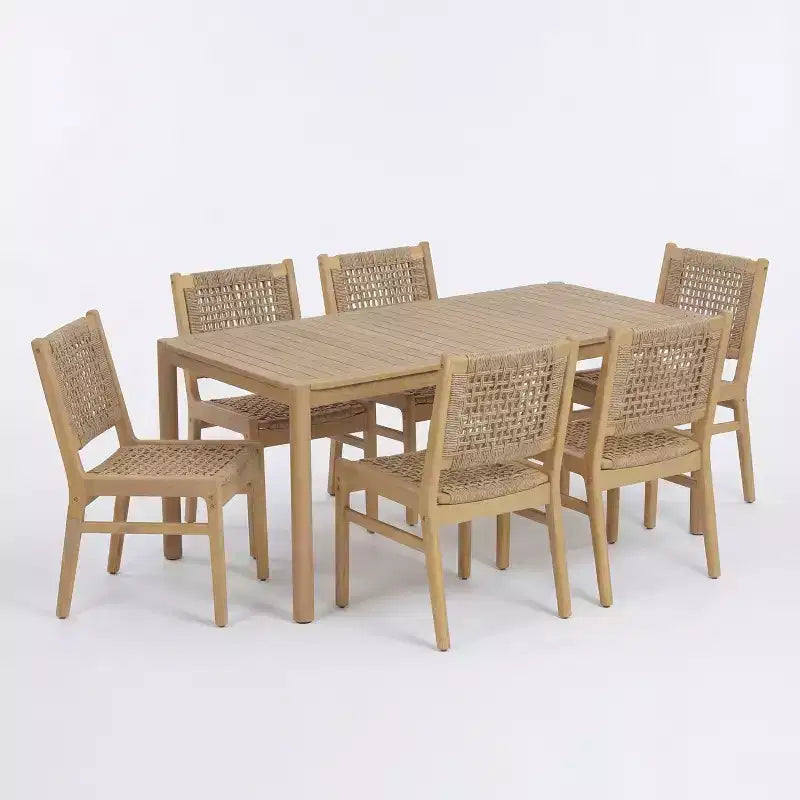 Christopher Knight Home Oksana - Ensemble de salle à manger d'extérieur 7 pièces de style rustique en acacia avec table rectangulaire à lattes et motif en osier
