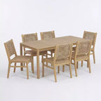 Christopher Knight Home Oksana - Ensemble de salle à manger d'extérieur 7 pièces de style rustique en acacia avec table rectangulaire à lattes et motif en osier