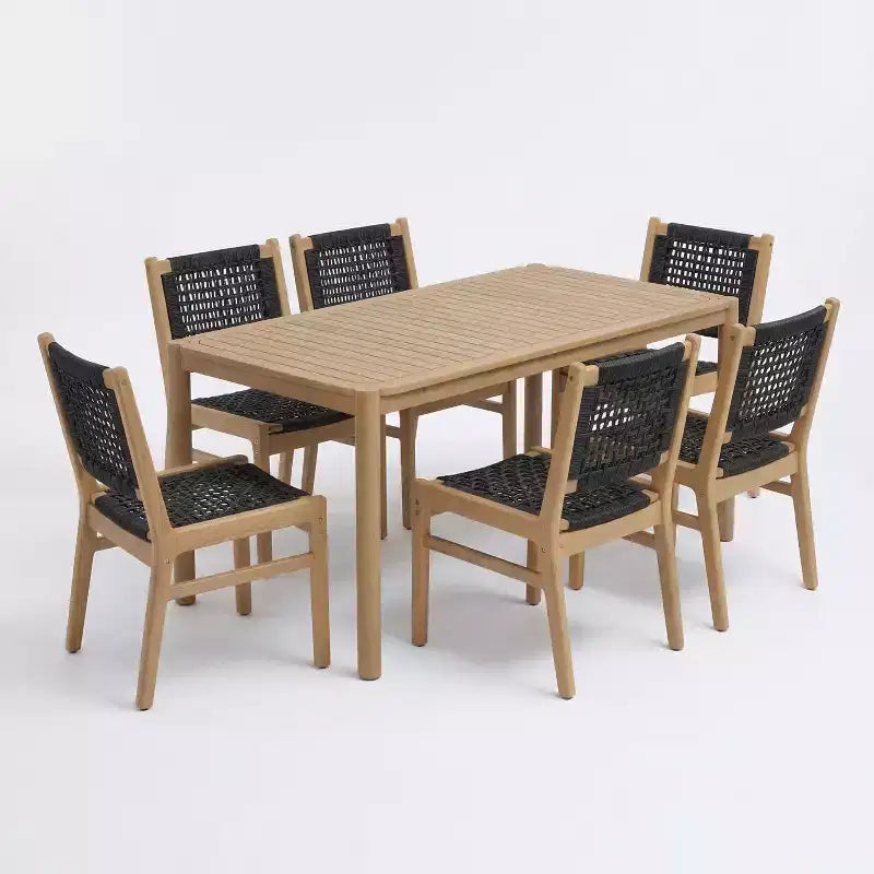 Christopher Knight Home Oksana - Ensemble de salle à manger d'extérieur 7 pièces de style rustique en acacia avec table rectangulaire à lattes et motif en osier