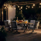 ALAULM Ensemble de Salle à Manger de Jardin 7 Pièces, Mobilier de Jardin en Métal d'Extérieur avec 6 Chaises Pivotantes à Bascule et Grande Table en Métal avec Trou pour Parasol pour Jardin, Cour Arrière
