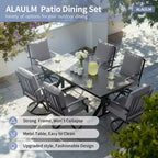 ALAULM Ensemble de Salle à Manger de Jardin 7 Pièces, Mobilier de Jardin en Métal d'Extérieur avec 6 Chaises Pivotantes à Bascule et Grande Table en Métal avec Trou pour Parasol pour Jardin, Cour Arrière