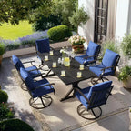 ALAULM Ensemble de Salle à Manger de Jardin 7 Pièces, Mobilier de Jardin en Métal d'Extérieur avec 6 Chaises Pivotantes à Bascule et Grande Table en Métal avec Trou pour Parasol pour Jardin, Cour Arrière