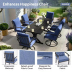 ALAULM Ensemble de Salle à Manger de Jardin 7 Pièces, Mobilier de Jardin en Métal d'Extérieur avec 6 Chaises Pivotantes à Bascule et Grande Table en Métal avec Trou pour Parasol pour Jardin, Cour Arrière