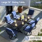 ALAULM Ensemble de Salle à Manger de Jardin 7 Pièces, Mobilier de Jardin en Métal d'Extérieur avec 6 Chaises Pivotantes à Bascule et Grande Table en Métal avec Trou pour Parasol pour Jardin, Cour Arrière
