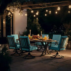 ALAULM Ensemble de Salle à Manger de Jardin 7 Pièces, Mobilier de Jardin en Métal d'Extérieur avec 6 Chaises Pivotantes à Bascule et Grande Table en Métal avec Trou pour Parasol pour Jardin, Cour Arrière