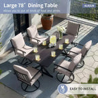 ALAULM Ensemble de Salle à Manger de Jardin 7 Pièces, Mobilier de Jardin en Métal d'Extérieur avec 6 Chaises Pivotantes à Bascule et Grande Table en Métal avec Trou pour Parasol pour Jardin, Cour Arrière