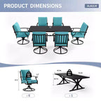 ALAULM Ensemble de Salle à Manger de Jardin 7 Pièces, Mobilier de Jardin en Métal d'Extérieur avec 6 Chaises Pivotantes à Bascule et Grande Table en Métal avec Trou pour Parasol pour Jardin, Cour Arrière