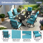 ALAULM Ensemble de Salle à Manger de Jardin 7 Pièces, Mobilier de Jardin en Métal d'Extérieur avec 6 Chaises Pivotantes à Bascule et Grande Table en Métal avec Trou pour Parasol pour Jardin, Cour Arrière