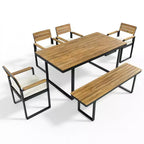 ModernLuxe Ensemble repas d'extérieur 6 pièces pour 6-7 personnes, Ensemble mobilier de jardin Table et chaises de salle à manger avec coussins et cadre résistant aux intempéries