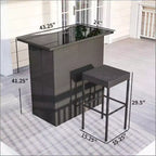 GDFStudio Jana, ensemble de bar d'extérieur moderne de 5 pièces en métal et rotin PE avec plateau de table en verre trempé