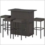 GDFStudio Jana, ensemble de bar d'extérieur moderne de 5 pièces en métal et rotin PE avec plateau de table en verre trempé