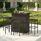 GDFStudio Jana, ensemble de bar d'extérieur moderne de 5 pièces en métal et rotin PE avec plateau de table en verre trempé