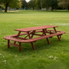 GDFStudio Martin Outdoor Wooden Picnic Table Set with Extended Benches and Umbrella Hole