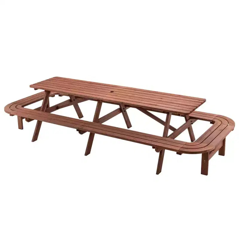 Ensemble de table de pique-nique d'extérieur en bois GDFStudio Martin avec bancs étendus et trou pour parasol