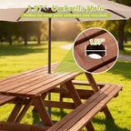 Ensemble de table de pique-nique d'extérieur en bois GDFStudio Martin avec bancs étendus et trou pour parasol