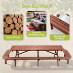 Ensemble de table de pique-nique d'extérieur en bois GDFStudio Martin avec bancs étendus et trou pour parasol