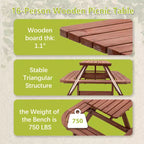 Ensemble de table de pique-nique d'extérieur en bois GDFStudio Martin avec bancs étendus et trou pour parasol