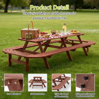 Ensemble de table de pique-nique d'extérieur en bois GDFStudio Martin avec bancs étendus et trou pour parasol