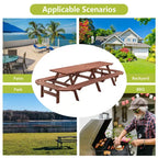 Ensemble de table de pique-nique d'extérieur en bois GDFStudio Martin avec bancs étendus et trou pour parasol