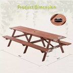 GDFStudio Everfield Outdoor 95-Inch Wooden Picnic Table Set with Built-in Benches and Umbrella Hole