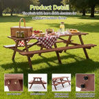 GDFStudio Everfield Outdoor 95-Inch Wooden Picnic Table Set with Built-in Benches and Umbrella Hole
