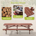GDFStudio Everfield Outdoor 95-Inch Wooden Picnic Table Set with Built-in Benches and Umbrella Hole