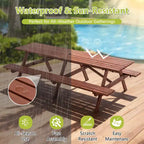 GDFStudio Everfield Outdoor 95-Inch Wooden Picnic Table Set with Built-in Benches and Umbrella Hole