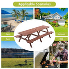 GDFStudio Everfield Outdoor 95-Inch Wooden Picnic Table Set with Built-in Benches and Umbrella Hole