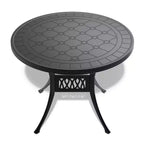 Ensemble de salle à manger de patio en fonte d'aluminium 3 pièces, 1 table ronde + 2 chaises pivotantes, cadre noir résistant à la rouille avec coussins bleus résistants à l'eau