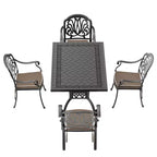 5-Piece Rectangular Cast Aluminum Patio Dining Set for Outdoor Backyard Garden Deck Poolside with Cushions
