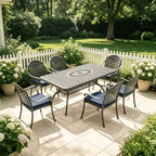 5-Piece Rectangular Cast Aluminum Patio Dining Set for Outdoor Backyard Garden Deck Poolside with Cushions