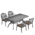 5-Piece Rectangular Cast Aluminum Patio Dining Set for Outdoor Backyard Garden Deck Poolside with Cushions