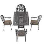 5-Piece Rectangular Cast Aluminum Patio Dining Set for Outdoor Backyard Garden Deck Poolside with Cushions