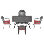 5-Piece Rectangular Cast Aluminum Patio Dining Set for Outdoor Backyard Garden Deck Poolside with Cushions