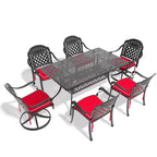 Ensemble de salle à manger d'extérieur 7 pièces en aluminium coulé, table rectangulaire avec coussins