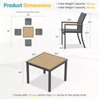 Heynemo 5-Piece Aluminum Patio Dining Set, 4 Outdoor Chairs with Square Patio Table for Deck, Garden