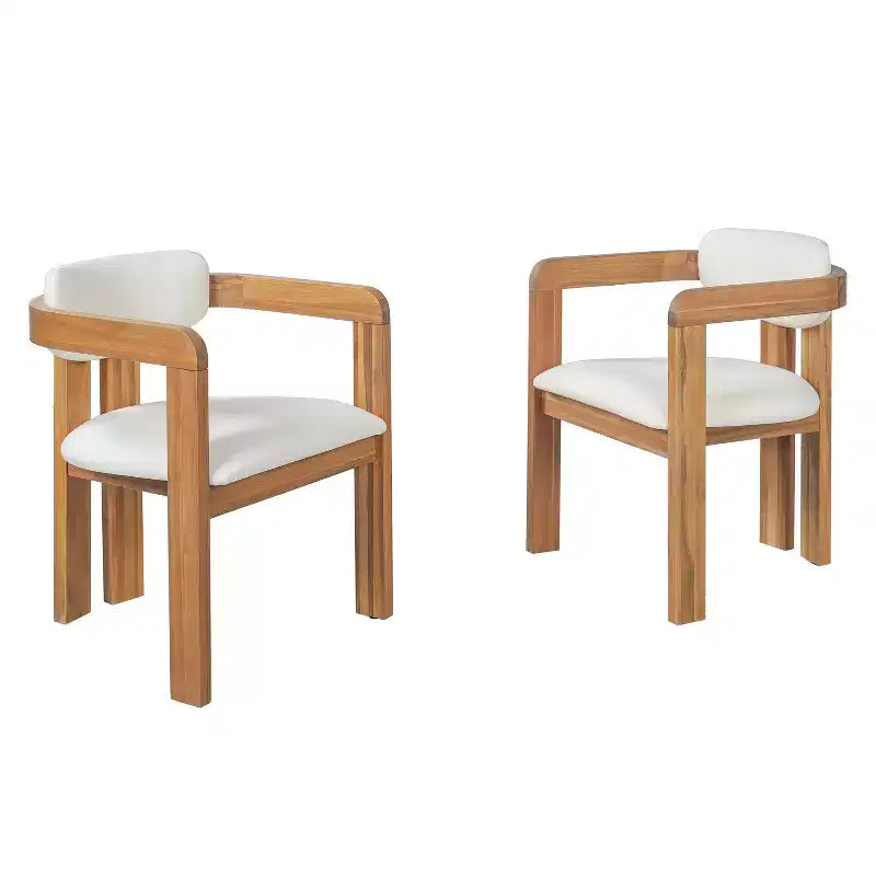 ModernLuxe Ensemble de 5 pièces de salle à manger d'extérieur en bois d'acacia avec table ronde de 47 pouces et 4 chaises baquets rembourrées pour jardin/terrasse/arrière-cour