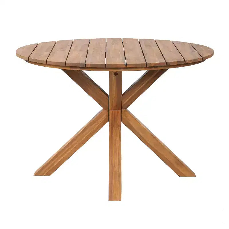 ModernLuxe Ensemble de 5 pièces de salle à manger d'extérieur en bois d'acacia avec table ronde de 47 pouces et 4 chaises baquets rembourrées pour jardin/terrasse/arrière-cour