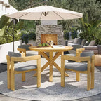 ModernLuxe Ensemble de 5 pièces de salle à manger d'extérieur en bois d'acacia avec table ronde de 47 pouces et 4 chaises baquets rembourrées pour jardin/terrasse/arrière-cour