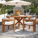 ModernLuxe Ensemble de 5 pièces de salle à manger d'extérieur en bois d'acacia avec table ronde de 47 pouces et 4 chaises baquets rembourrées pour jardin/terrasse/arrière-cour