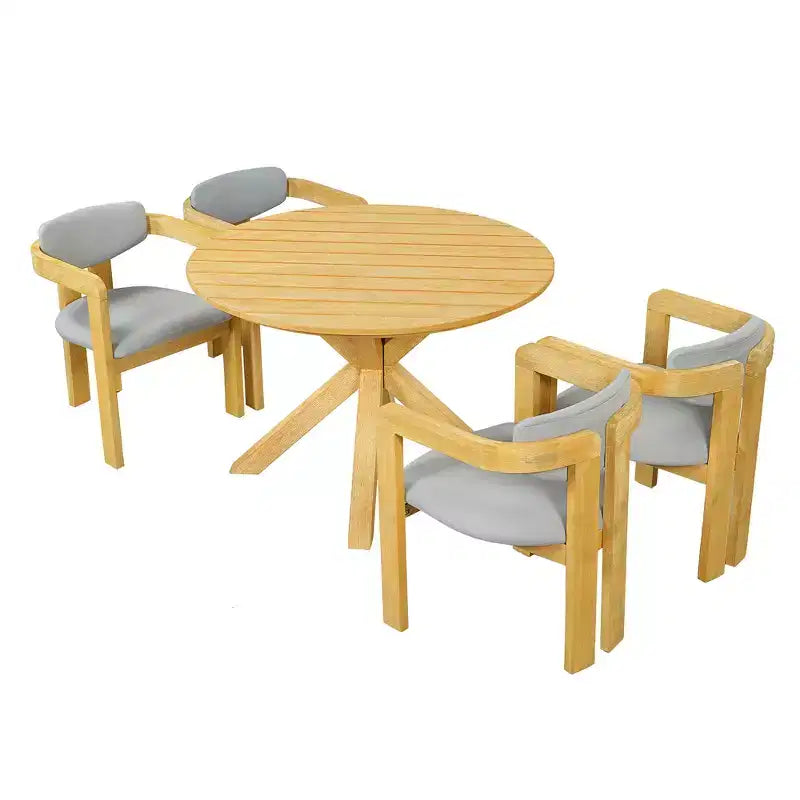 ModernLuxe Ensemble de 5 pièces de salle à manger d'extérieur en bois d'acacia avec table ronde de 47 pouces et 4 chaises baquets rembourrées pour jardin/terrasse/arrière-cour