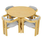 ModernLuxe Ensemble de 5 pièces de salle à manger d'extérieur en bois d'acacia avec table ronde de 47 pouces et 4 chaises baquets rembourrées pour jardin/terrasse/arrière-cour