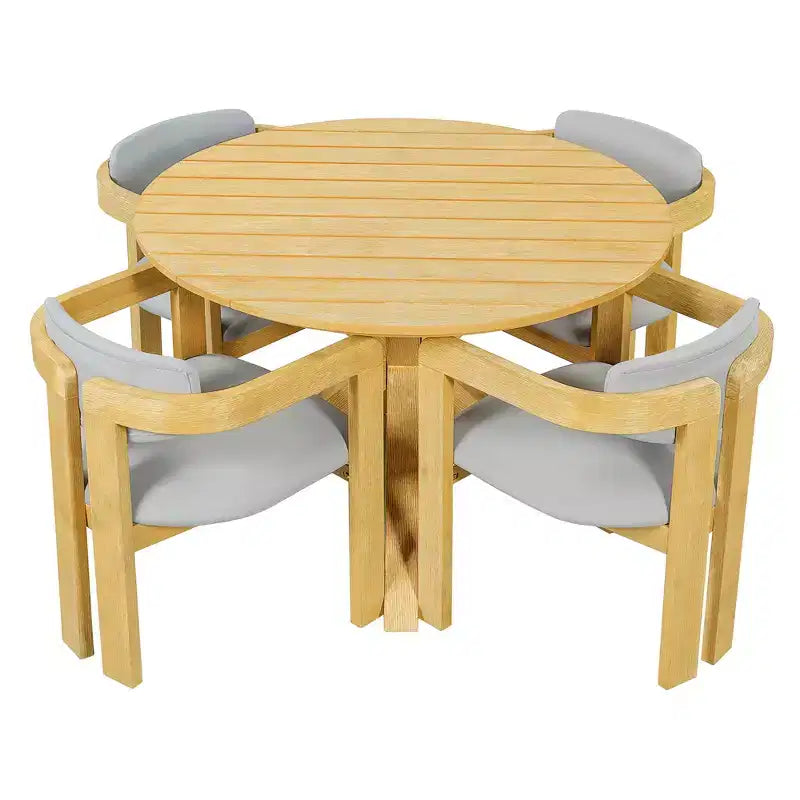 ModernLuxe Ensemble de 5 pièces de salle à manger d'extérieur en bois d'acacia avec table ronde de 47 pouces et 4 chaises baquets rembourrées pour jardin/terrasse/arrière-cour