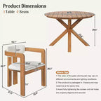 ModernLuxe Ensemble de 5 pièces de salle à manger d'extérieur en bois d'acacia avec table ronde de 47 pouces et 4 chaises baquets rembourrées pour jardin/terrasse/arrière-cour