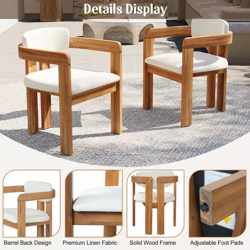 ModernLuxe Ensemble de 5 pièces de salle à manger d'extérieur en bois d'acacia avec table ronde de 47 pouces et 4 chaises baquets rembourrées pour jardin/terrasse/arrière-cour