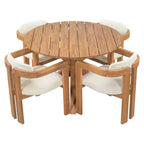 ModernLuxe Ensemble de 5 pièces de salle à manger d'extérieur en bois d'acacia avec table ronde de 47 pouces et 4 chaises baquets rembourrées pour jardin/terrasse/arrière-cour